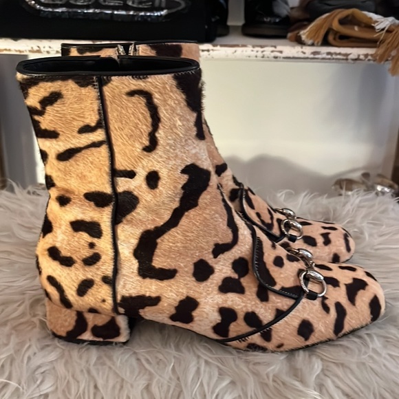 Auth GUCCI Leopard Ankle Booties Boots Shoes  Size 38 1/2 - Picture 12 of 12